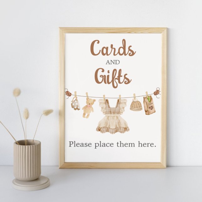 Bryggande kaffe Baby Shower-kort och presenttecken Poster (Coffee Little Bean Clothesline Baby Shower Cards and Gifts Sign)
