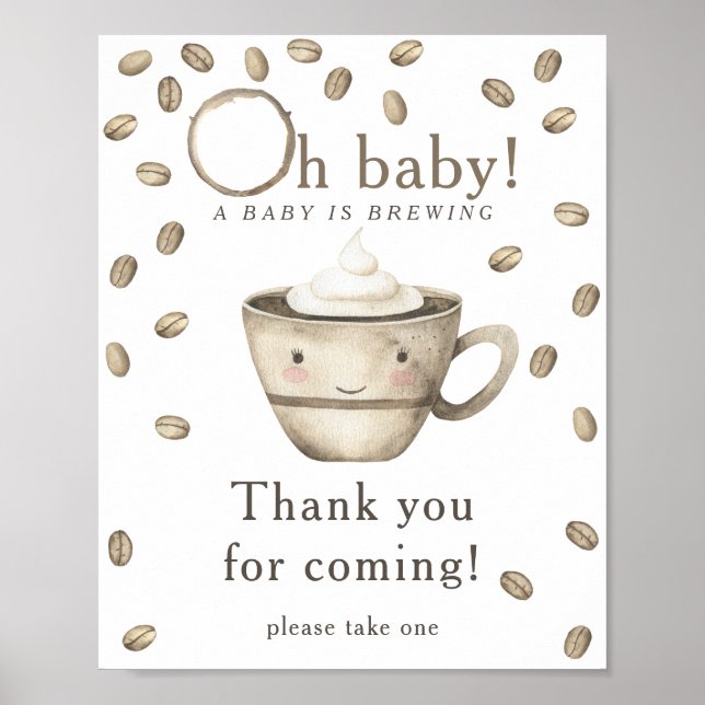 Bryggande kaffe baby shower Tack för att du kom Poster (Framsidan)