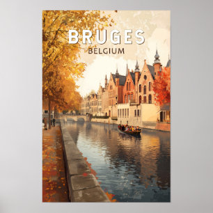 Brygge Belgien Illustration Resa Konst Vintage Poster