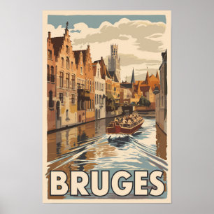 Brygge Belgien Illustration Resa Konst Vintage Poster