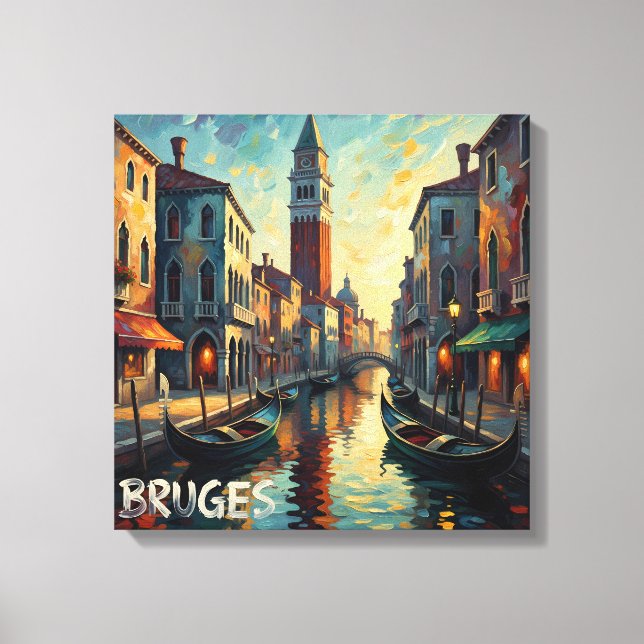 Brygge Belgien Kanal Kväll Sträckt Canvas (Framsida)