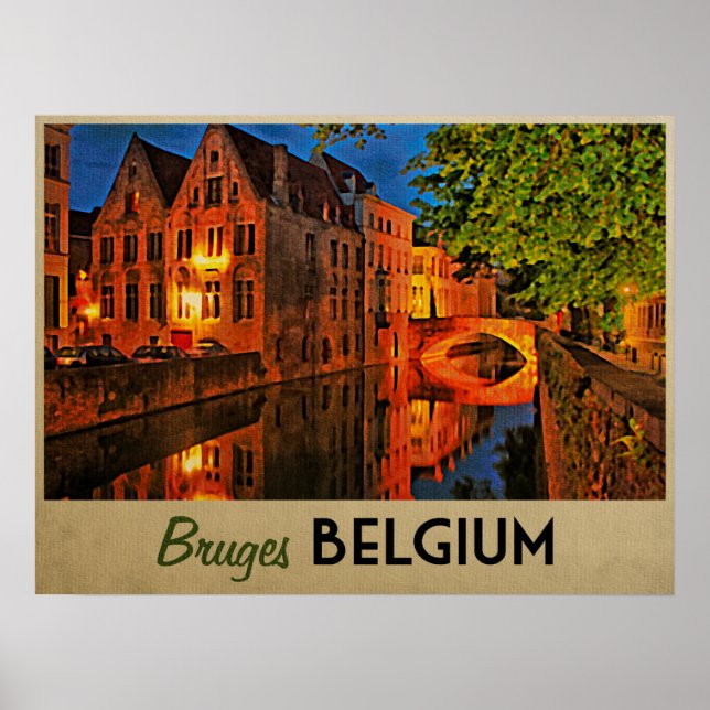 Brygge Belgium på natten Poster (Framsidan)