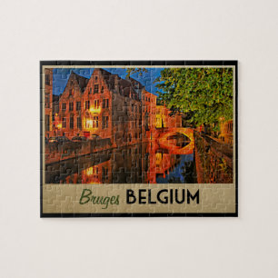 Brygge Belgium på natten Pussel