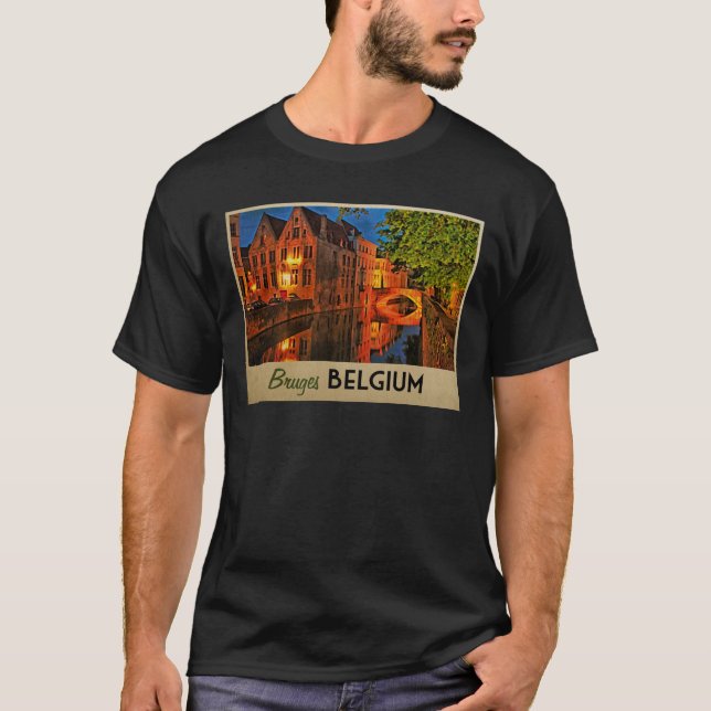 Brygge Belgium på natten T-shirt (Framsida)