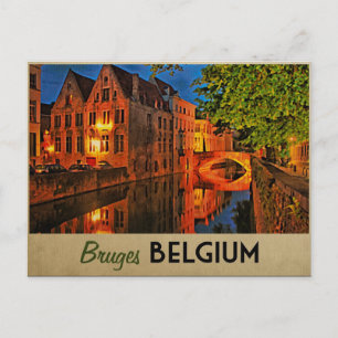 Brygge Belgium på natten Vykort