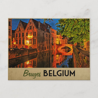 Brygge Belgium på natten Vykort