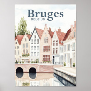 Brygge Belgium Watercolor Painting Travel Poster