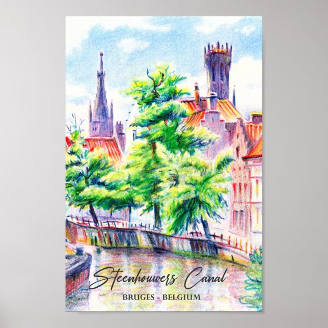 Brygge Belgium Watercolor Painting Travel Poster (Framsidan)