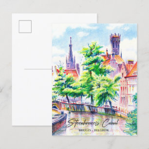 Brygge Belgium Watercolor Painting Travel Vykort