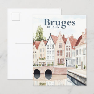 Brygge Belgium Watercolor Painting Travel Vykort