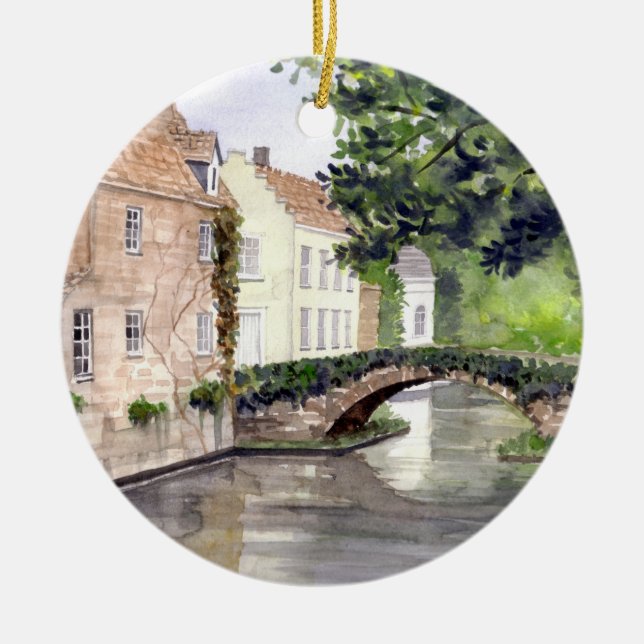 Brygge vattenfärgsfärg efter Farida Greenfield Julgransprydnad Keramik (Framsidan)