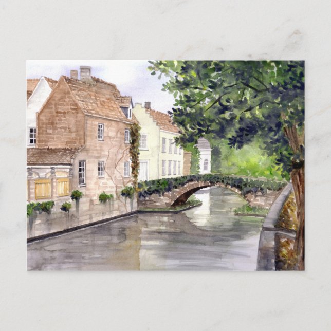 Brygge Watercolor Painting by Farida Greenfield Vykort (Framsida)