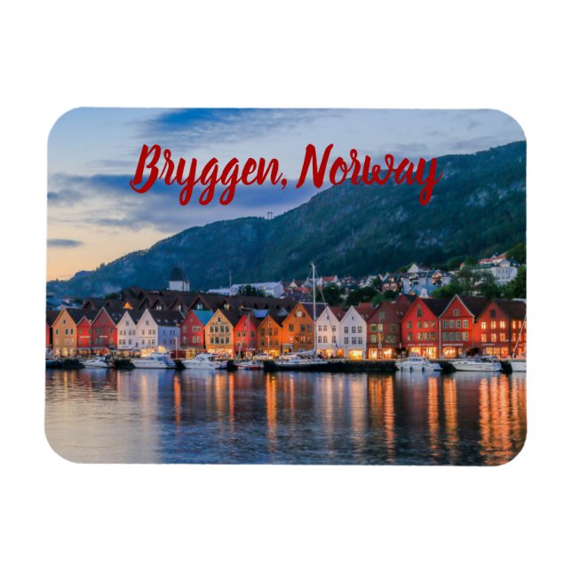 Bryggen Bergen-Norge stiliserad Magnet (Horisontell)