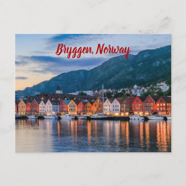 Bryggen Bergen-Norge stiliserad Vykort (Framsida)
