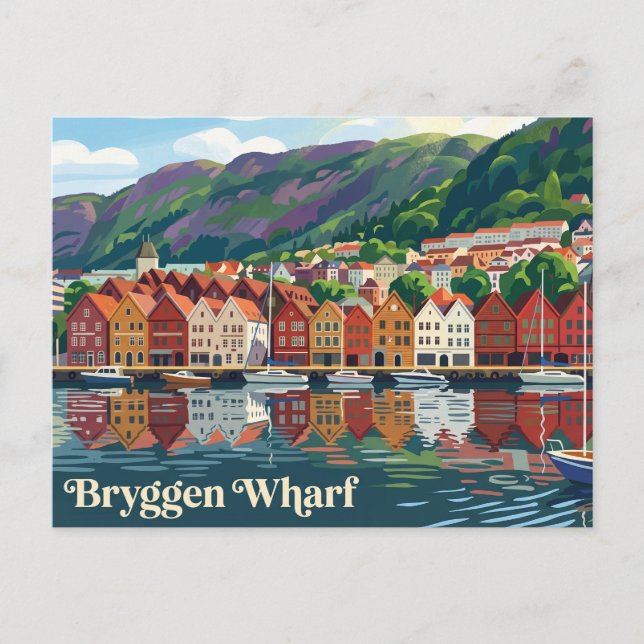 Bryggen brygga Norge Vykort (Framsida)