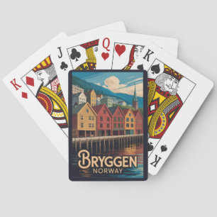 Bryggen Norge Illustration Resa Konst Bergen Casinokort