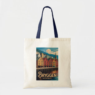 Bryggen Norge Illustration Resa Konst Bergen Tygkasse