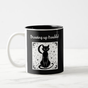 Brygger Upp Trubbel Svart Katt Halloween Kaffemug Två-Tonad Mugg