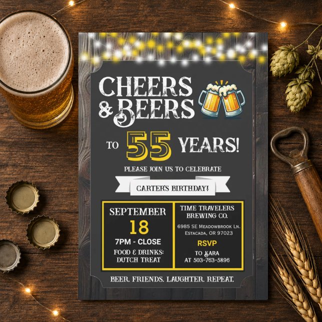 Bryggeri Födelsedags Cheers och öl i 55 år Inbjudningar (Skapare uppladdad)