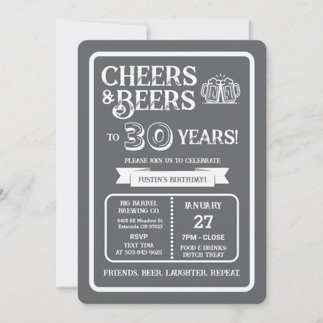 Bryggeri Pub Födelsedags Cheers och Öl i 30 år Inbjudningar (Framsida)