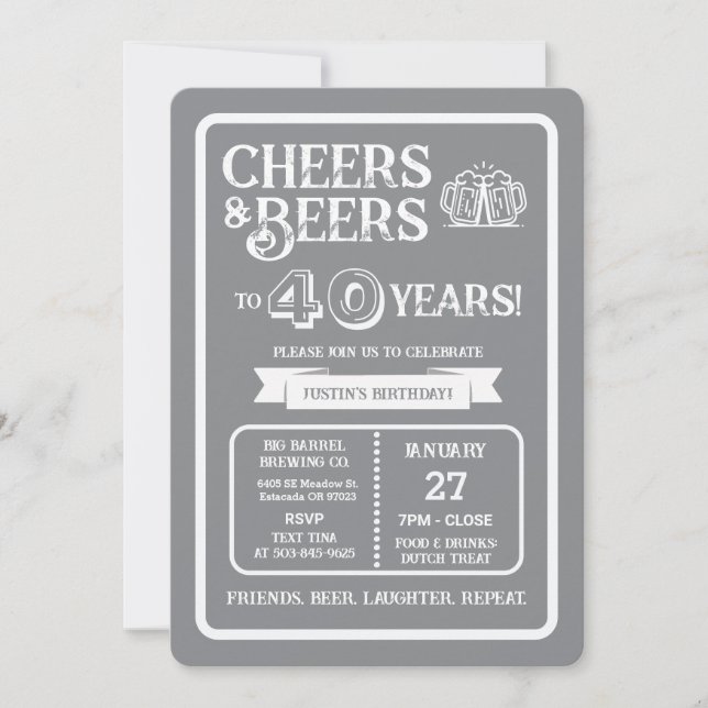 Bryggeri Pub Födelsedags Cheers och Öl i 40 År Inbjudningar (Framsida)