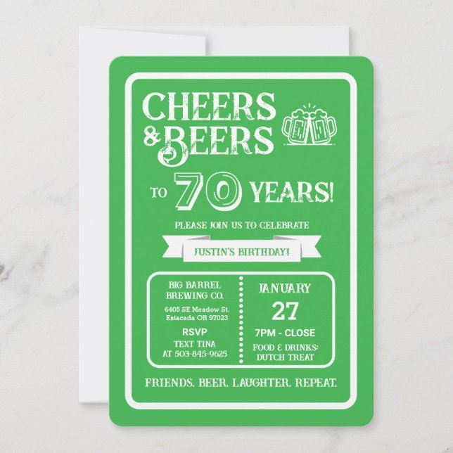 Bryggeri Pub Födelsedags Cheers och Öl i 70 År Inbjudningar (Framsida)