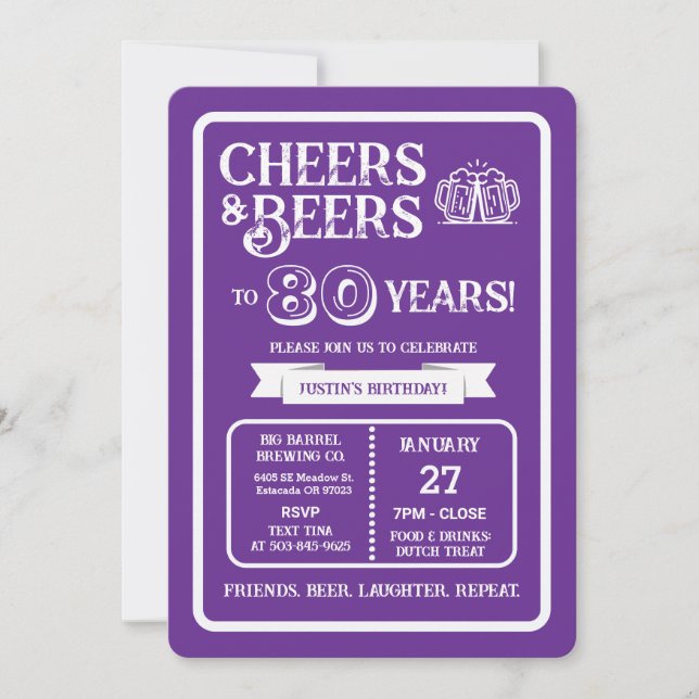 Bryggeri Pub Födelsedags Cheers och Öl i 80 år Inbjudningar (Framsida)