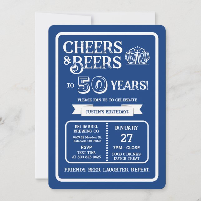 Bryggeri Pub Födelsedags Cheers och Öl till 50 År Inbjudningar (Framsida)