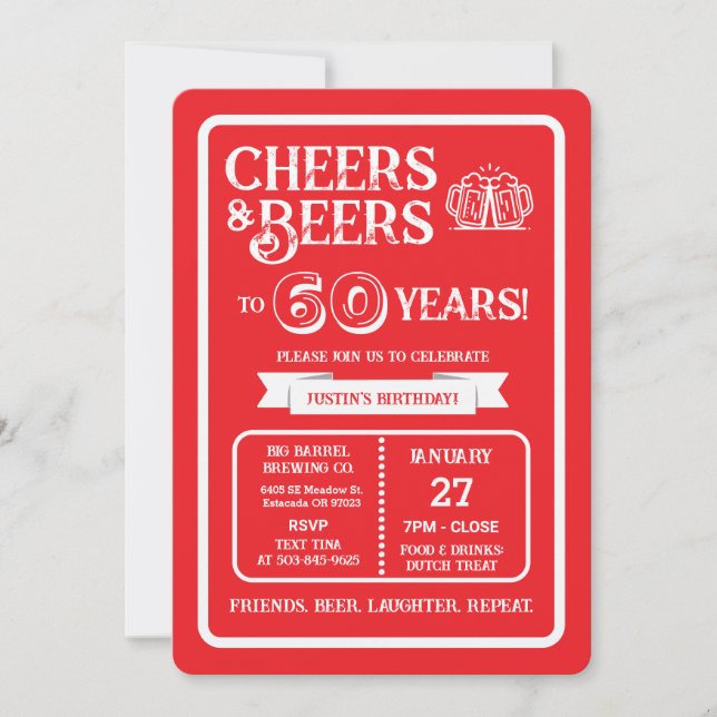 Bryggeri Pub Födelsedags Cheers och Öl till 60 År Inbjudningar (Framsida)