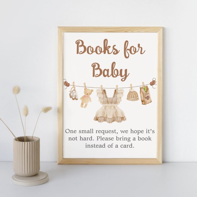 Bryggning kaffe Baby Shower Böcker för Bebis Tecke Poster (Coffee Little Bean Clothesline Baby Shower Books for Baby Sign)