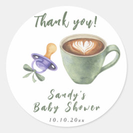 Bryggt kaffe nappflaska baby shower tack runt klistermärke