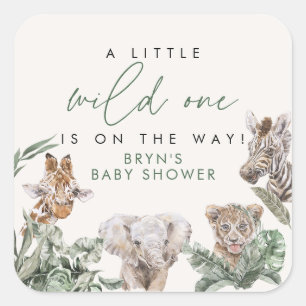 BRYN Cute Jungle Safari Baby djur Baby Shower Fyrkantigt Klistermärke