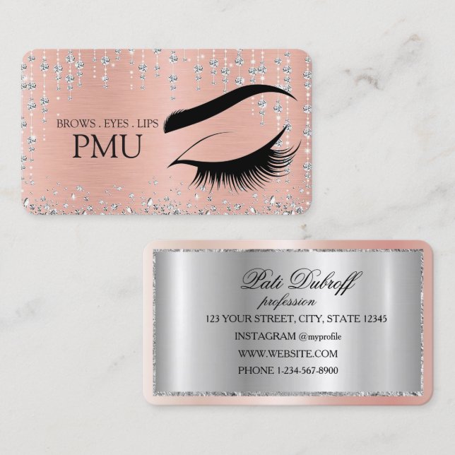 Bryn Eftervård Blå PMU Microblading Henna Salong Visitkort (Fram/baksida)