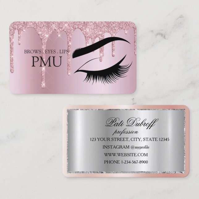 Bryn Eftervård Blå PMU Microblading Henna Salong Visitkort (Fram/baksida)