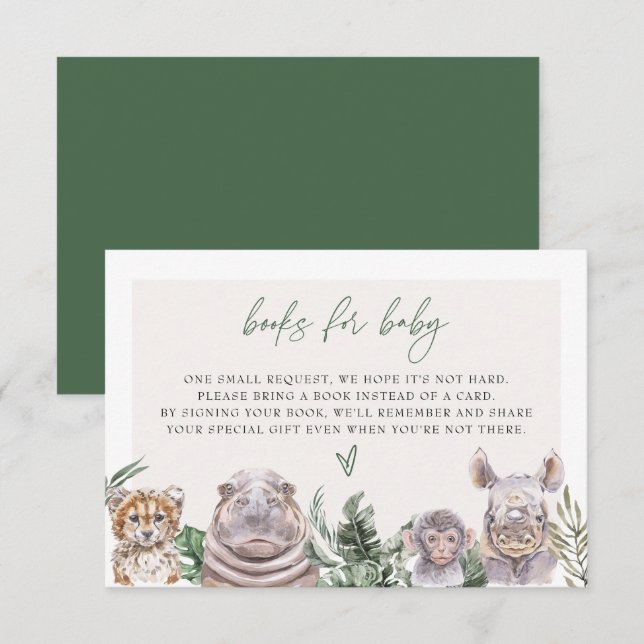 BRYN Jungle Safari Baby Shower Bokar för Baby-kort Inbjudningar (Fram/baksida)