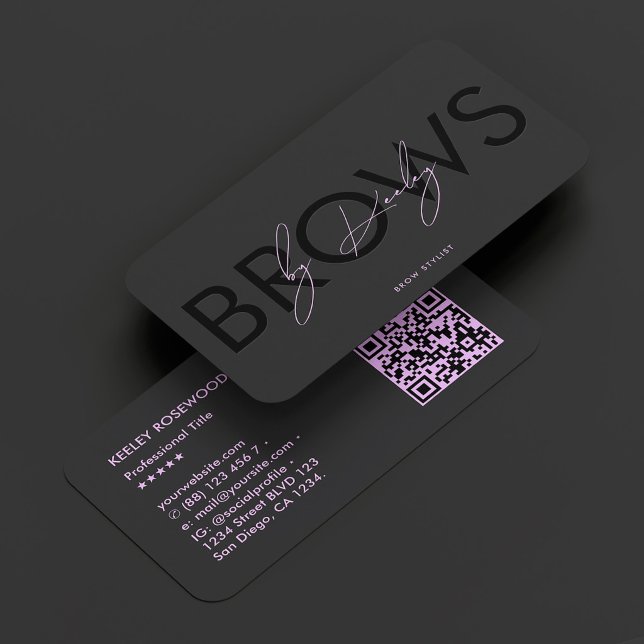 Bryn Stylist Brows Studio Svart Lila Visitkort (Brow Stylist Brows Studio Black Purple Business Card
)
