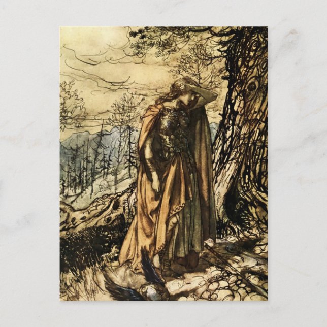 “Brynhilda dazed and alarmed” av Arthur Rackham Vykort (Framsida)