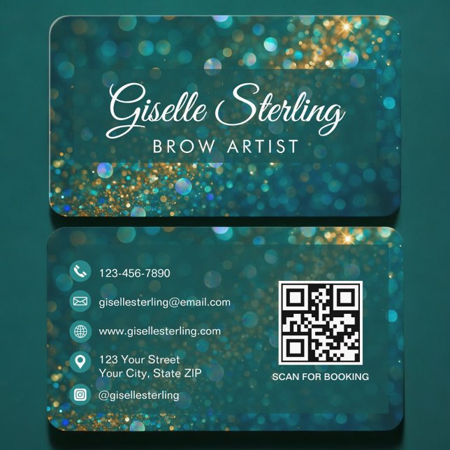 Brynkonstnär Grön Guld QR-kod Professionell Visitkort (Skapare uppladdad)