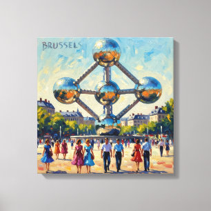 Bryssel Atomium Ikoniskt Monument Utsträckt Canvas