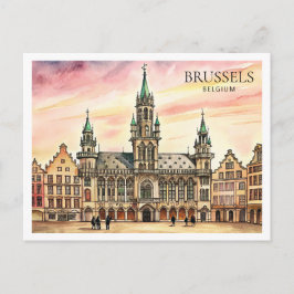 Bryssel Belgien Akvarell Grand Palace Helg Vykort