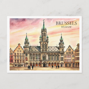 Bryssel Belgien Akvarell Grand Palace Helg Vykort