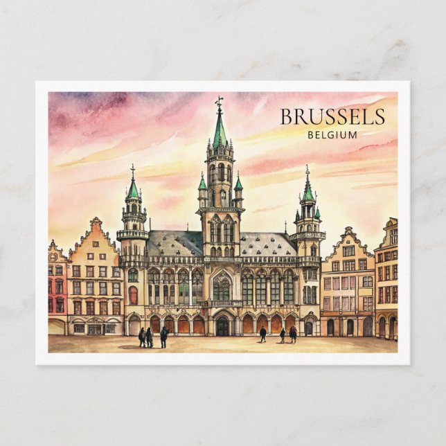 Bryssel Belgien Akvarell Grand Palace Helg Vykort (Framsida)