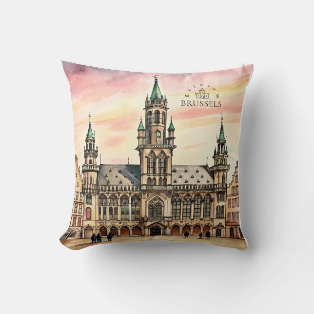 Bryssel Belgien Akvarell Grand Palace Kudde (Framsida)