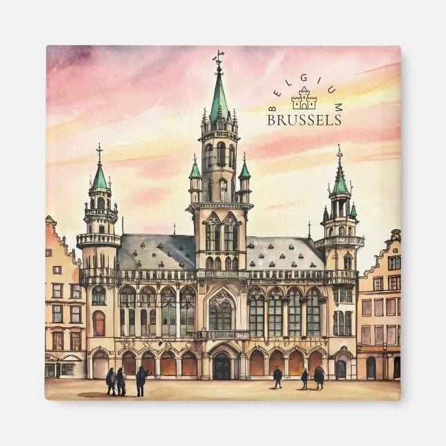 Bryssel Belgien Akvarell Grand Palace Magnet (Framsidan)