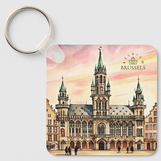 Bryssel Belgien Akvarell Grand Palace Nyckelring (Framsida)