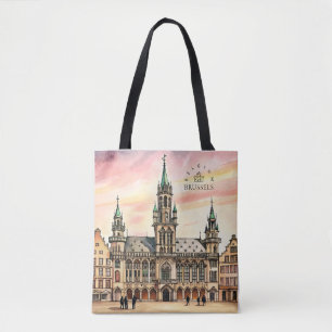 Bryssel Belgien Akvarell Grand Palace Tygkasse