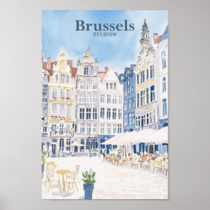 Bryssel Belgien Gouache Paint Illustration Travel Poster