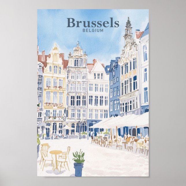 Bryssel Belgien Gouache Paint Illustration Travel Poster (Framsidan)