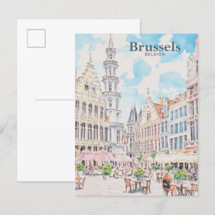 Bryssel Belgien Gouache Paint Illustration Travel Vykort