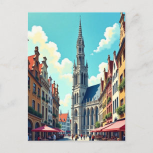 Bryssel Belgien Gouache Paint Illustration Travel Vykort